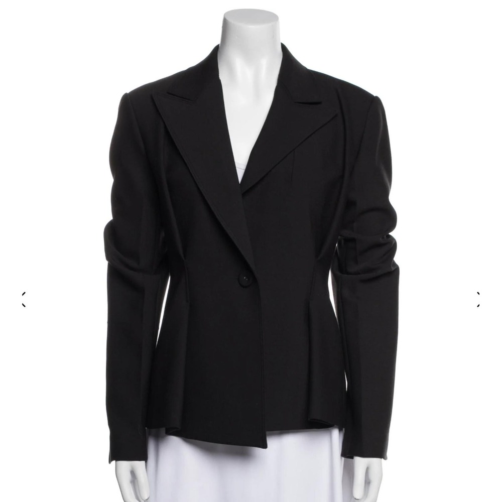 Helmut Lang Black Wool-Blend Tailored Structured‎ Blazer Italian Fabric, 10